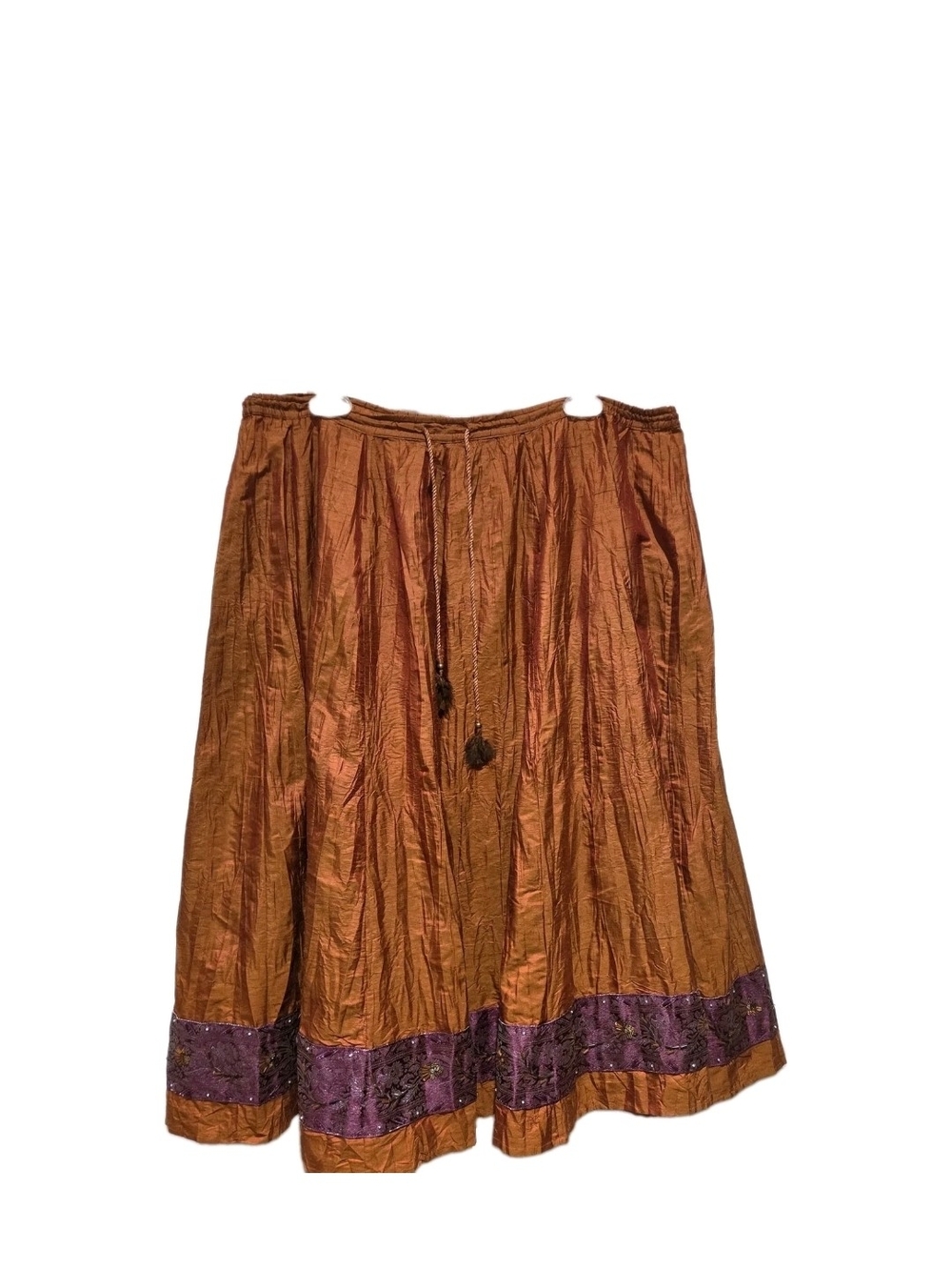 WD.NY Burnt Orange Midi Skirt with Purple Hem Trim